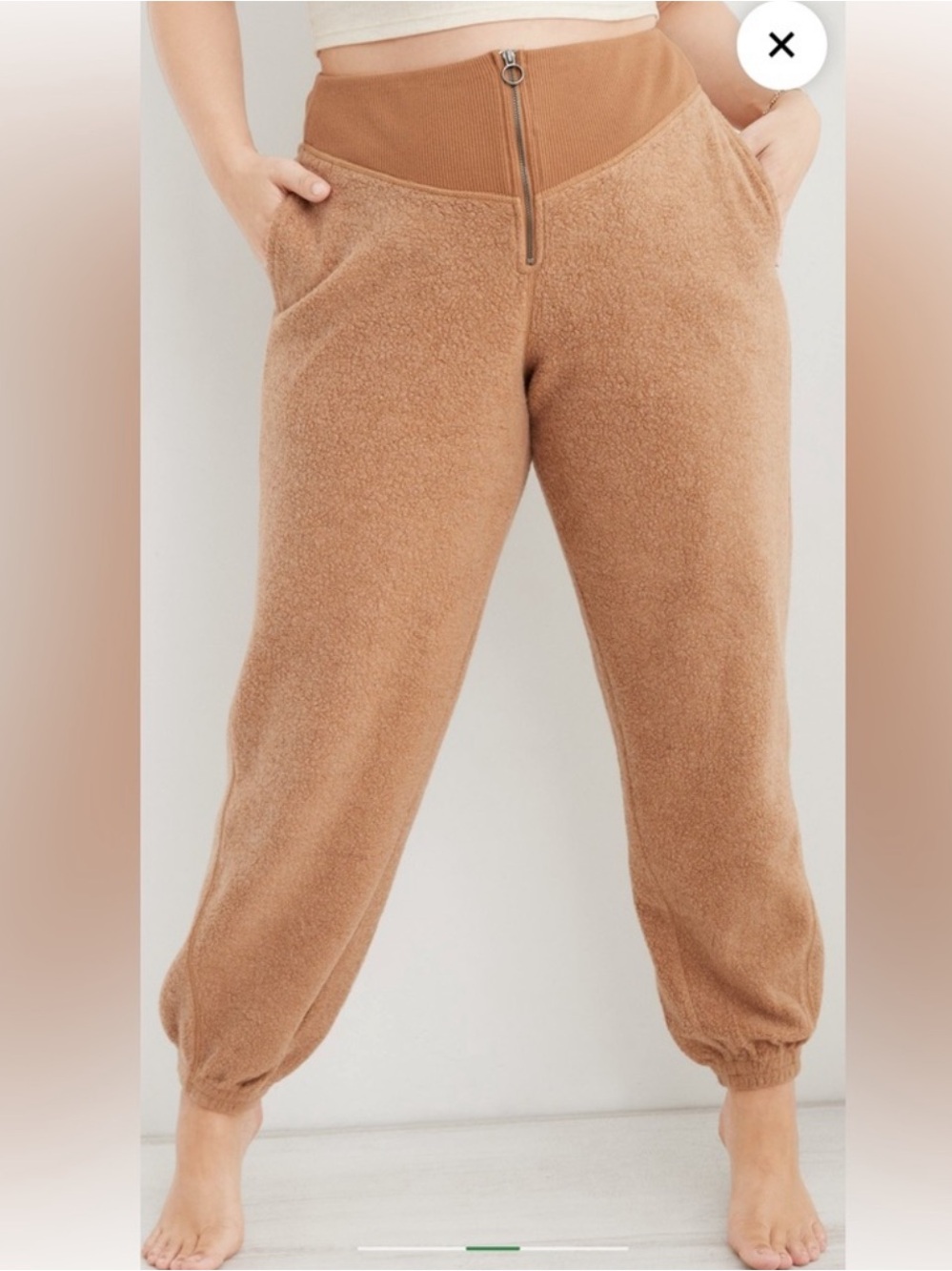 Aerie Sherpa Fleece Corset Joggers - Tan